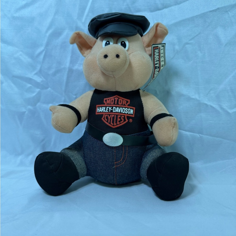 Harley-Davidson Plush Pig with Black Biker Outfit